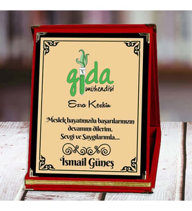 Gıda Mühendisi Baskılı Plaket (1. Tasarım)  Kişiye Özel (Kırmızı)