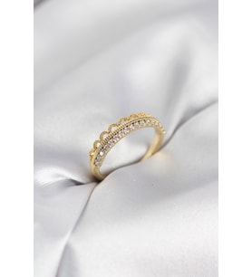 Motif Desenli Gold Renk Zirkon Taşlı Kadın Yüzük TJ-BYK4151