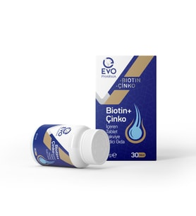 EVOPHARMA Biotin + Çinko İçeren Takviye Edici Gıda 30 Tablet