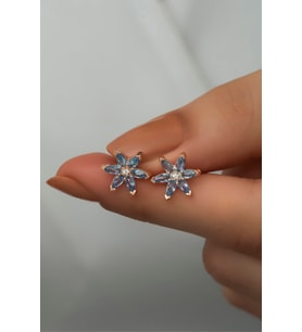 925 Ayar Gümüş Aquamarin Taşlı Lotus Çiçeği Küpe