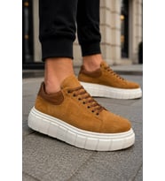 ARES Bağcıklı Süet Erkek Günlük Sneaker Yüksek Taban Ayakkabı - Krem