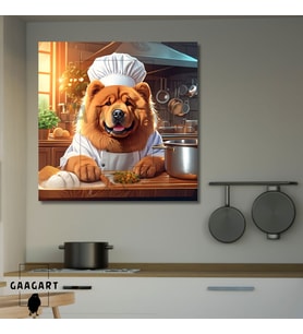 Kare Kanvas Mutfak Tablosu Aşçı Hayvanlar Chow Chow Köpek