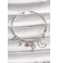 Pirinç Gümüş Renk Sallantı Zirkon Taşlı Gezegen Figür Kalp Detay Charm Kadı - HPSBYI4967-5