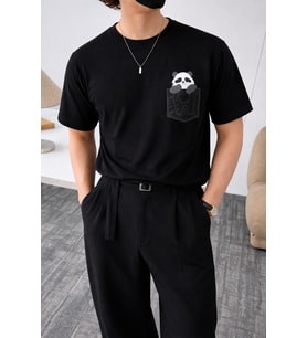 Panda Baskılı Unisex Basic Tişört – Rahat Kesim Günlük Stil