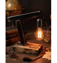 WoodyLight Rustik El Yapımı Masif Ahşap Masa Lambası - Retro Edison Tasarım Dekoratif Gece Lambası