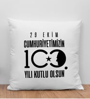 BK Gift 29 Ekim Tasarımlı Beyaz Kırlent Yastık-2, 29 Ekim Hediyesi, Trend Yastık, 100.Yıl Hediyesi
