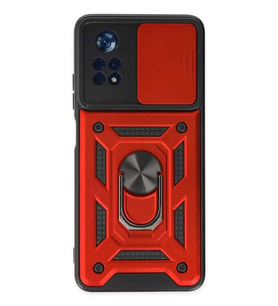 Poco X4 Pro 5G Kılıf Pars Lens Yüzüklü Silikon - Kırmızı