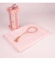 Tesbih + Seccade Hediye Seti (Desenli Dik Asetat Kutu, Pudra Pembe)