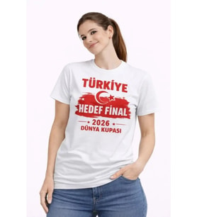 TÜRKİYE Baskılı Tişört Ay Yıldız 2026 Dünya Kupası Taraftar Forma T-Shirt - Beyaz