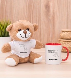 Kişiye Özel Varmış Ki Yemiş Diyelim Esprili Peluş Ayı ve Kırmızı Kupa