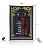 Dijital Cami Saati 70x100 cm Kumandalı Büyük Boy  (Yeşil-Sarı)