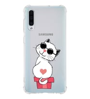 Samsung Galaxy A50 Uyumlu Köşe Korumalı Antişok Kapak Cool Cat Tasarımlı Şeffaf Silikon Kılıf