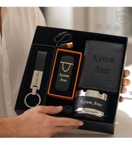 Kişiye Özel Hakiki Deri Cüzdan Usb Şarjlı Çakmak Küllük Anahtarlık - Babaya Sevgiliye Arkadaşa Eşe Hediye Seti