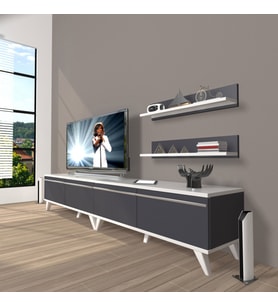 Decoraktiv Eko 200T Mdf Retro Tv Ünitesi Tv Sehpası (Beyaz - Antrasit)