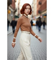 Kadın Renk Bloklu Dik Yaka Fitilli Triko Kazak Kış Günleri İçin Şık Ve Rahat Basic Model Seçeneği