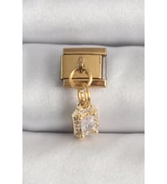 pilelistore 316L Çelik Gold Renk Sallantı Zirkon Taşlı Kare Model Nomination Charm - TJ-BC1348