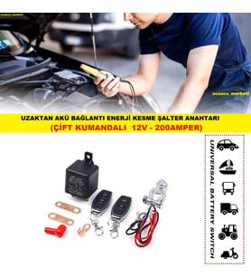 KUMANDALI AKÜ BAĞLANTI ENERJİ KESME ŞALTER ANAHTARI  (12V - 200A -  ÇİFT KUMANDALI)