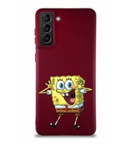 Samsung Galaxy S21 Plus Soft Premier Kapak Sünger Bob Tasarımlı Silikon Kılıf - Mürdüm (Şeffaf)
