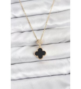 316L Çelik Zincir Gold Renk Yonca Model Zirkon Taşlı Kadın Kolye - TJ-BKO10863