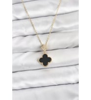 316L Çelik Zincir Gold Renk Yonca Model Zirkon Taşlı Kadın Kolye - TJ-BKO10863