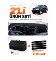 e-biz TOYOTA FORTUNER (2005-2014) Uyumlu Torpido Örtüsü + Deri Bagaj Çantası Seti - Siyah - TO018