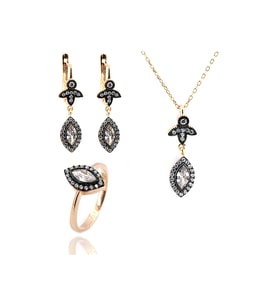 Gümüş Rose Elmas Montürlü Zirkon Taşlı Mekik Modeli Set DGN20480
