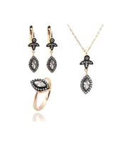 Gümüş Rose Elmas Montürlü Zirkon Taşlı Mekik Modeli Set DGN20480