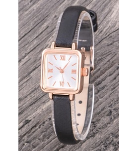 Rose Renk Minimal Kare Kasa Siyah Deri Kordonlu Vintage Retro Kol Saati ST-30435
