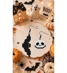 Miyuki Boncuk El Yapımı Kurukafa Yarasa Küpe Halloween Cadılar Bayramı