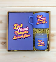 BK Gift Kişiye Özel İsimli DTF Best Friend Temalı Mavi Defter & Kahve Fincanı & Mum Hediye Seti-3, Arkadaşa Hediye, Doğum Günü Hediyesi