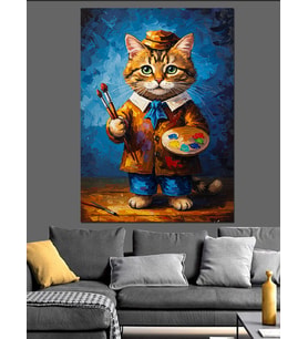 Sevimli Ressam Kedi Dekoratif Kanvas - Mdf Ahşap Tablo