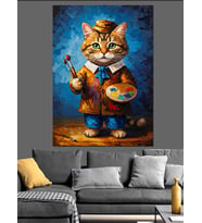 Sevimli Ressam Kedi Dekoratif Kanvas - Mdf Ahşap Tablo
