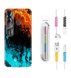 Tecno Spark 6 6 Go 8C 8 Pro 7 7 Pro Kılıf Kablo Koruma Spiral Silikon Orange Blue Color 1665