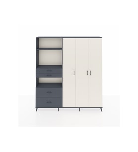 Arges Dolap 12 Raflı 4 Çekmeceli Tek Askılı 220x30x243 Antrasit-Aytaşı/Antrasit