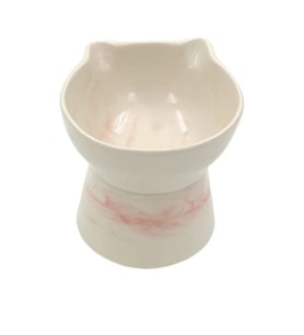 Nunbell Seramik Çift Taraflı Kullanım Kedi Mama Kabı Pembe Desen
