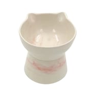 Nunbell Seramik Çift Taraflı Kullanım Kedi Mama Kabı Pembe Desen