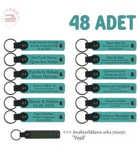 Babyshower Partilerine Özel Hediyelik Anahtarlık 48'li Set, Bebek İsmi Yazılı, Koyu Turkuaz & Yeşil