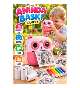 Çocuklar İçin Anında Baskılı Kamera 6 Renk Kalem ve 5 Rulo Kağıt Seti