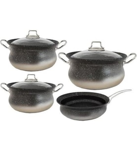 Oms 7 Parça Granit Bakraç Tencere Set İndüksiyonlu Silver 3044