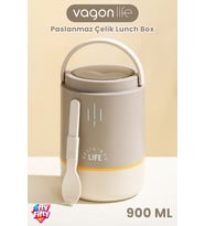 900 ML Sızdırmaz 3 Kaseli Paslanmaz Çelik Kaşıklı Bento Lunch Box Yeni Nesil Sefer Tası -FFLBO1266 (Kahverengi)