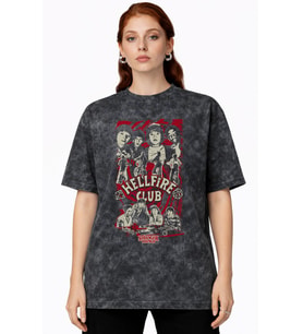 Tasarım Stranger Things Dizi Baskılı Unisex Oversize Vintage Yıkamalı Tişört