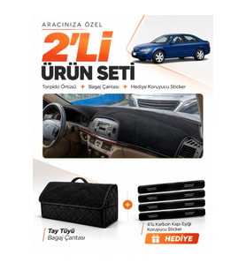 e-biz HYUNDAİ SONATA (2004-2007) Uyumlu Torpido Örtüsü + Tay Tüyü Bagaj Çantası Seti - Siyah - HU029