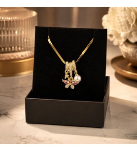 BK Gift İnci Detaylı Kelebek Kadın Kolye - Kararma Yapmayan Gold Çelik Kolye