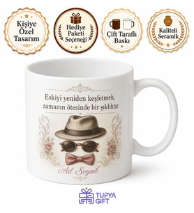 Vintage Giyinenlere Eski Dönem Modası İkinci El Şıklık Kupa Bardak Hediye