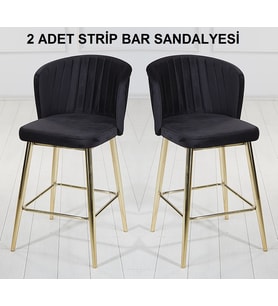 2 ADET STRİP ADA MUTFAK VE BAR SANDALYESİ - BAR TABURESİ - SİLİNEBİLİR BABYFACE KUMAŞ - GOLD AYAK
