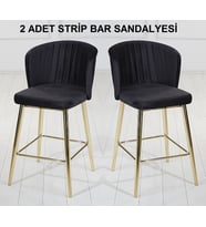 2 ADET STRİP ADA MUTFAK VE BAR SANDALYESİ - BAR TABURESİ - SİLİNEBİLİR BABYFACE KUMAŞ - GOLD AYAK