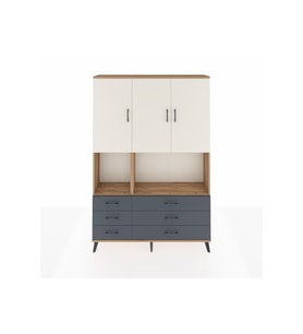 Arges Dolap 6 Raflı 6 Çekmeceli 3 Kapaklı 132x30x195 Çam-Aytaşı/Antrasit