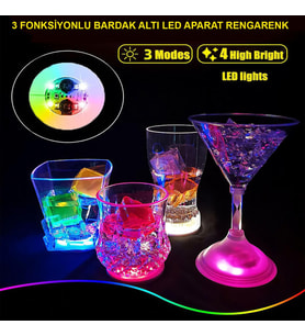 Renkli LED Işıklı Bardak Altlığı - Dekoratif (12 Adet, Pilli)