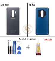 Samsung Galaxy S9 Plus Titanyum Gri Renk Arka Kapak + Tamir Seti + B7000 Yapıştırıcı Arka Cam Batarya Kapağı Pil Kapağı Lazer Kesim Back Cover Galaxy S9 Plus Uyumlu