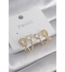 Pirinç Gümüş Renk Zirkon Taşlı Kalp Model Kadın Küpe - TJ-BKP8442